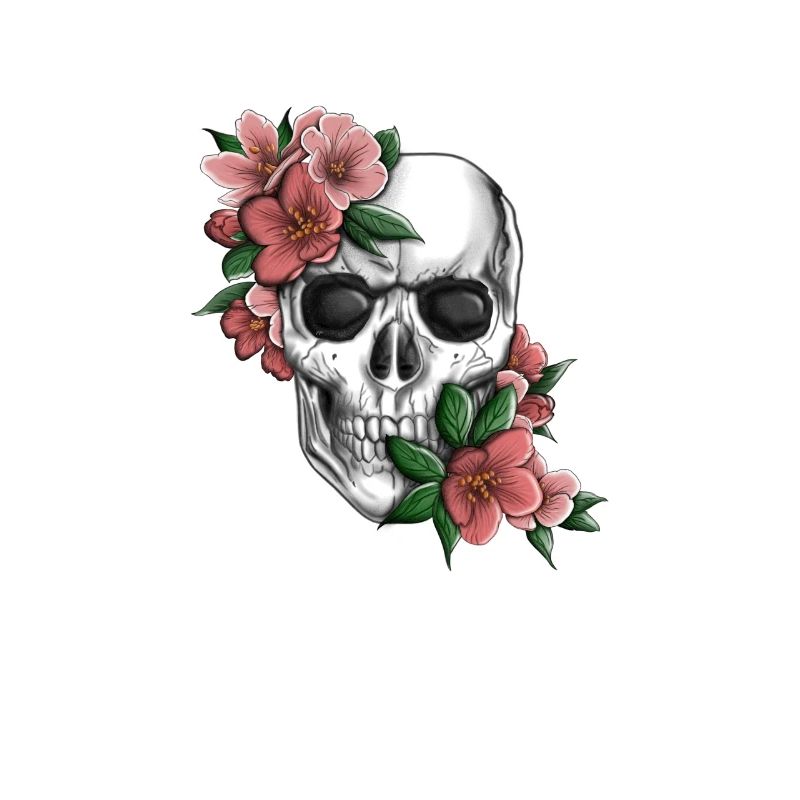 Totenkopf mit Blüten