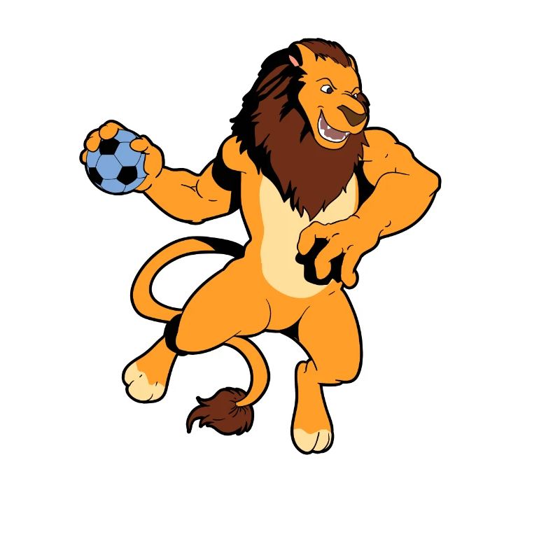 Comic Lion plays handball