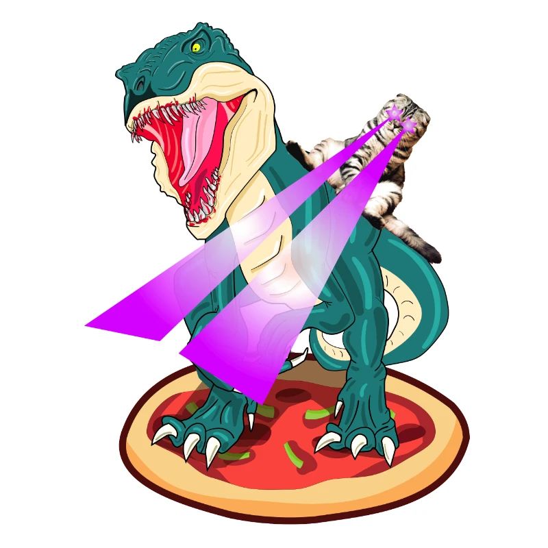Dino auf Pizza-Katze reitet TRex mit laser Augen