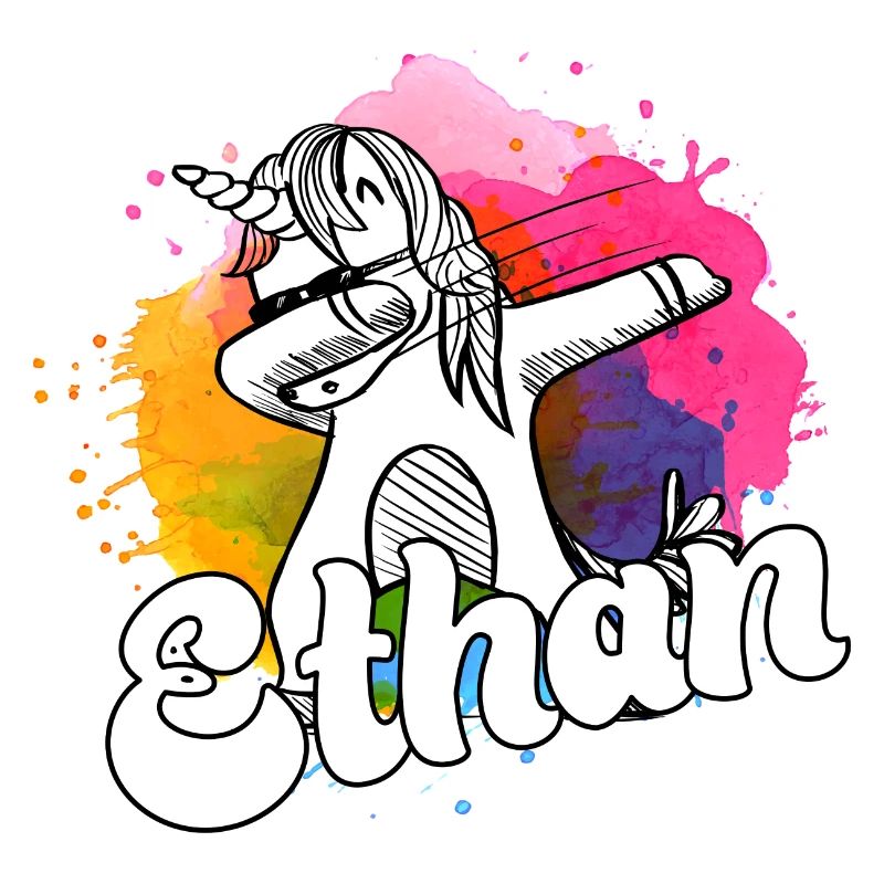 ETHAN - Beau nom de garçon avec une licorne cool