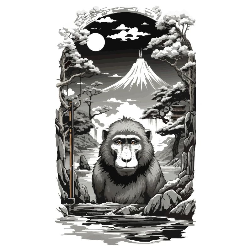 Asian Monkey Ukiyo-E Hot Spring Design