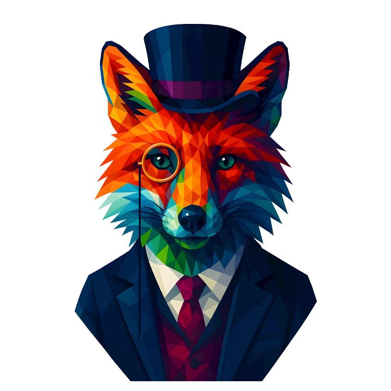 WPAP Style Animals - Fox Elegant Suit Monocle