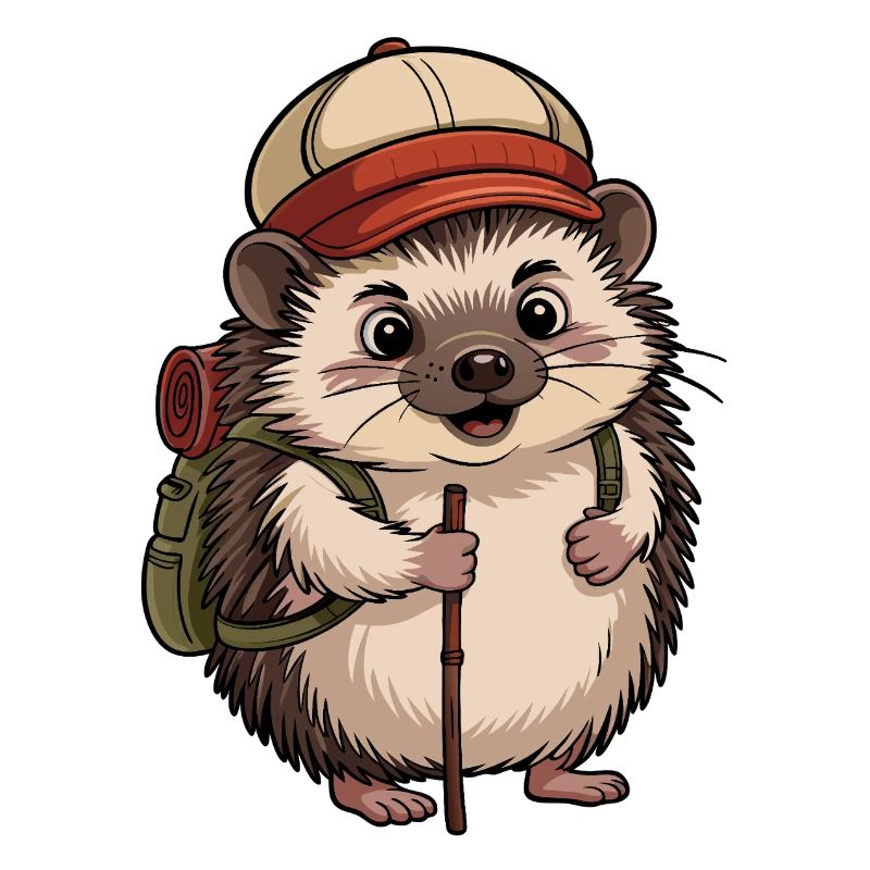 Igel mit Rucksack auf Wanderschaft