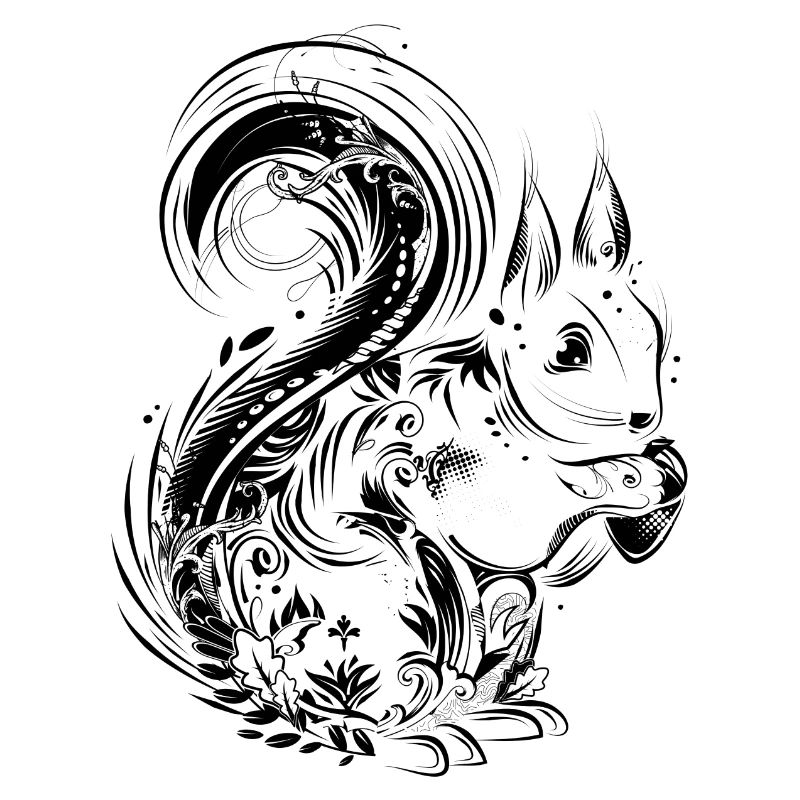 Eichhörnchen mit Eichel in den Pfoten