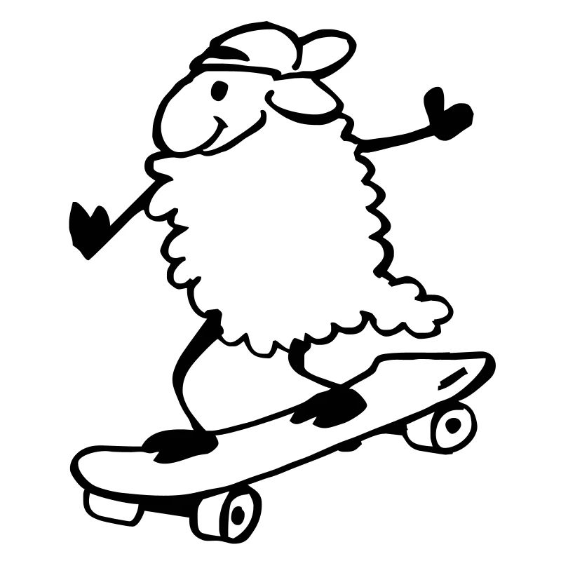 Schaf auf Skateboard