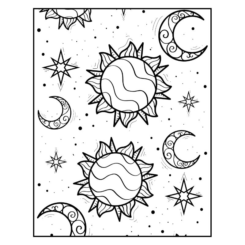 Bohemian Aesthetic Sun and Moon Celestial Pattern