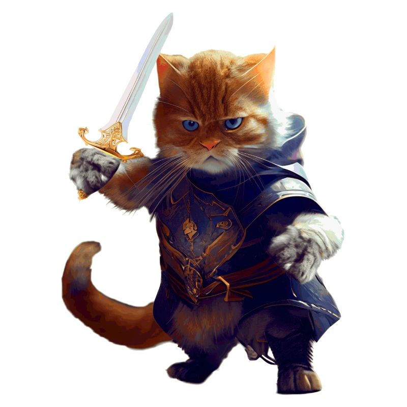 Chat en tant que chevalier avec une épée en tant que combattant courageux