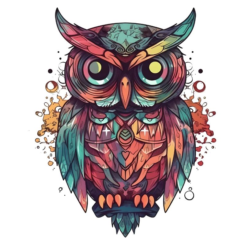 Sitzende Eule bunt Uhu