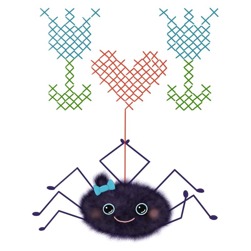 Süße Spinne stickt Blumen