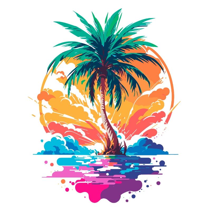 Palmier devant le coucher du soleil | Paradis tropical