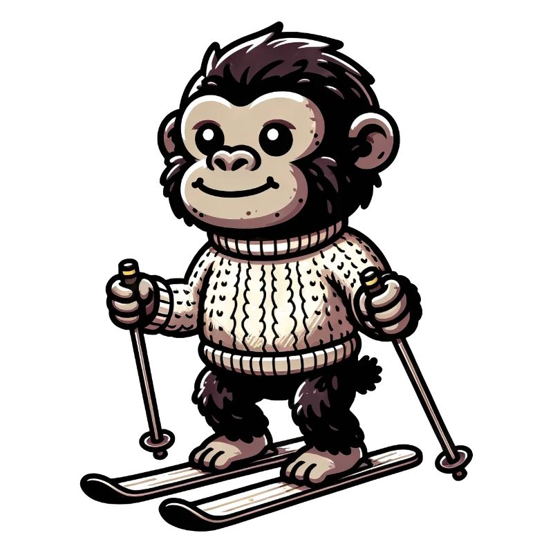 Cute monkey skiing in winter -