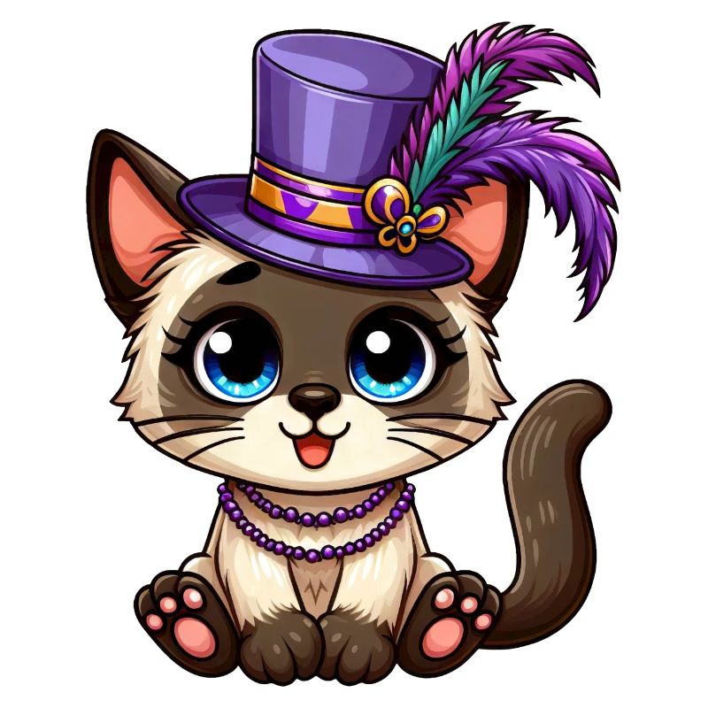 Cute Siamese Cat Mardi Gras Comic