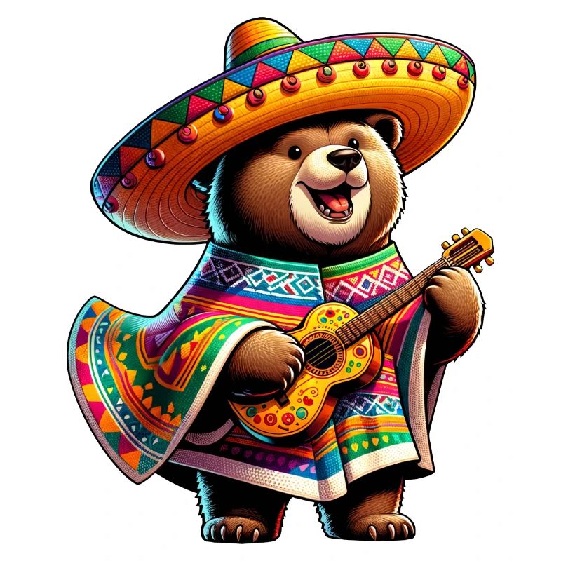 Cinco de Mayo ours mignon dessin animé guitariste Design
