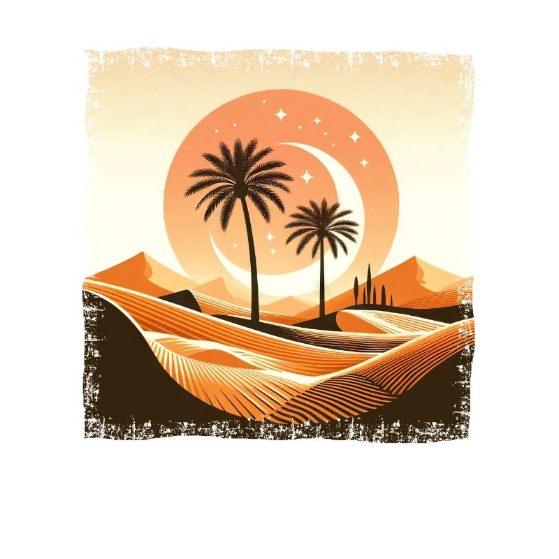 Sahara desert & palm tree at sunset