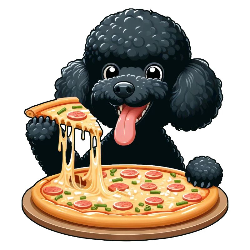 Comic Pudel mit Pizza