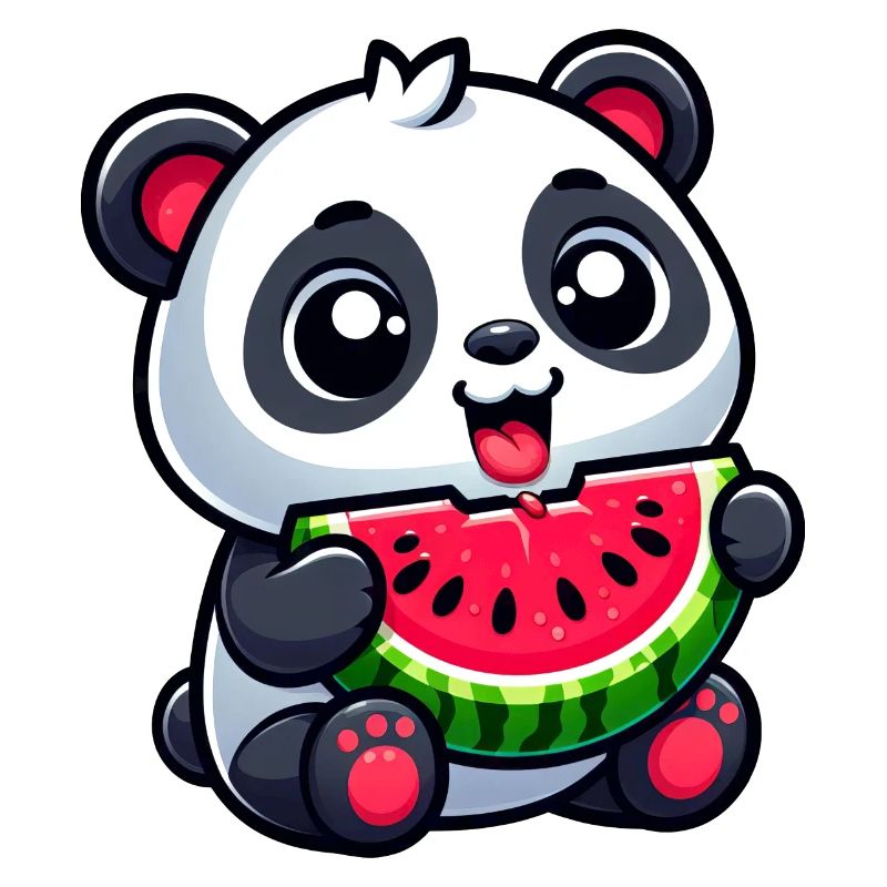 Panda avec pastèque fruité mignon