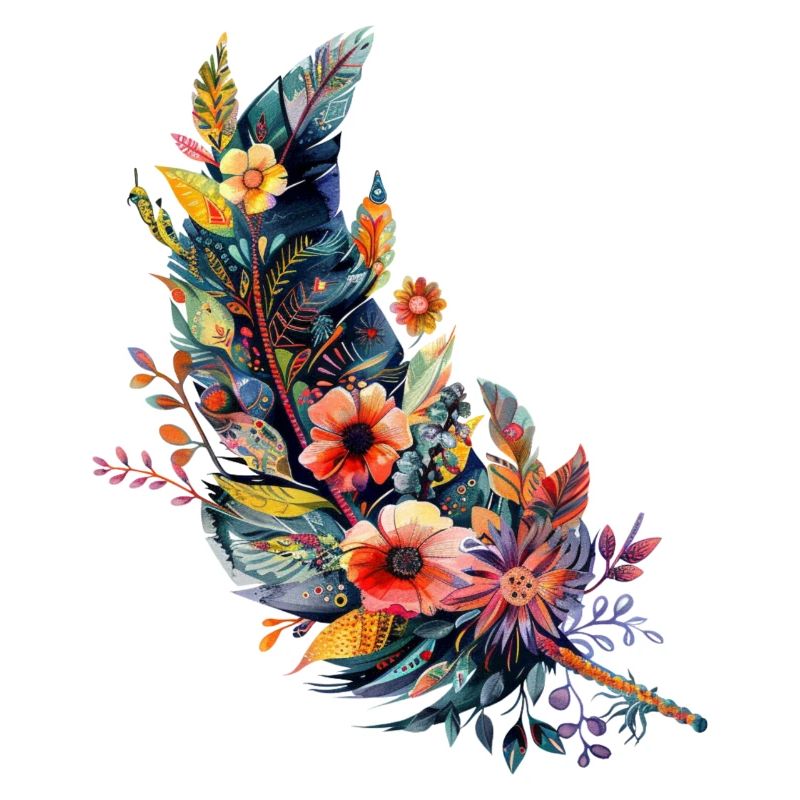 Plume constellée de fleurs