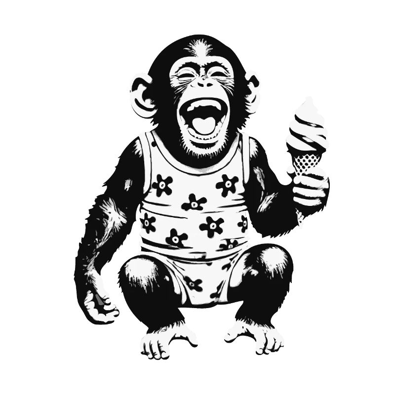 Laughing monkey with ice cream