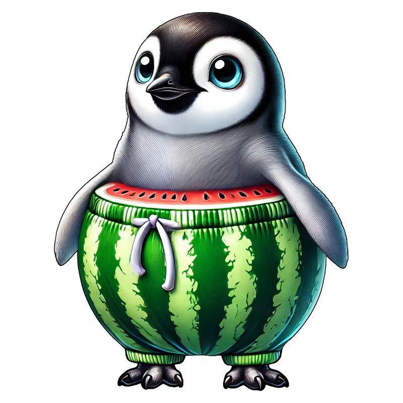 Pingouin drôle avec melon melon fruit de pastèque