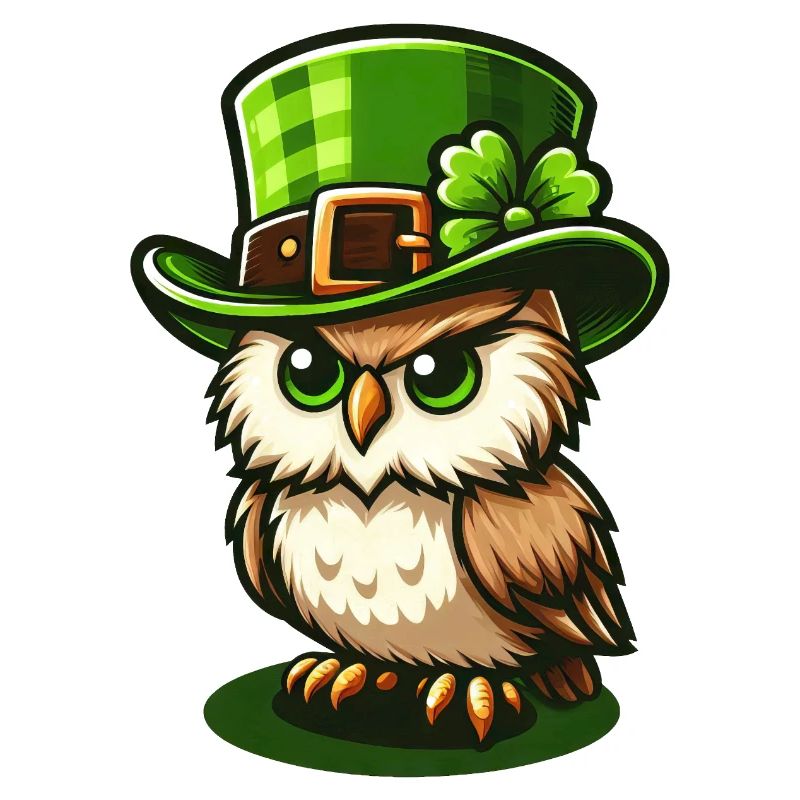 Mignon hibou de la Saint-Patrick avec chapeau haut de forme