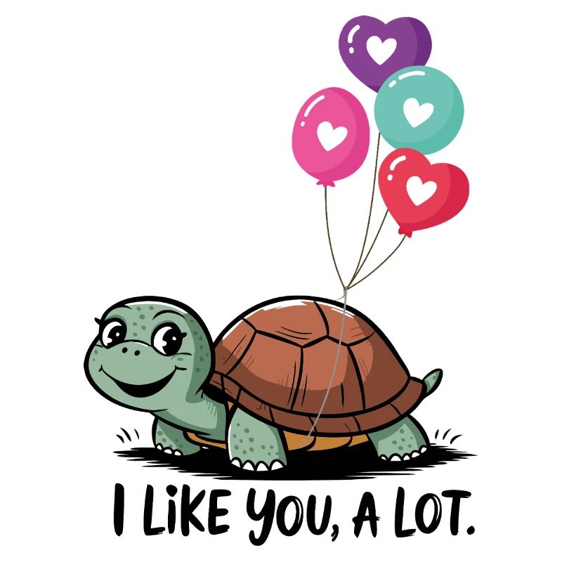Turtle with Heart Balloons