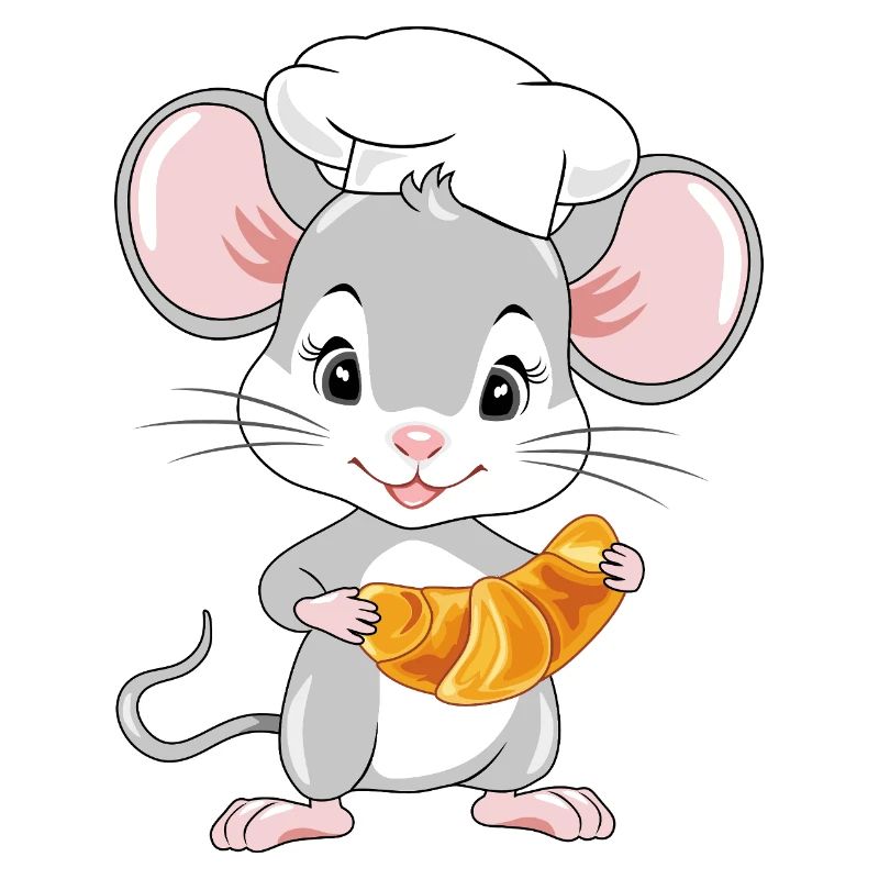 Souris de chef heureuse avec un croissant