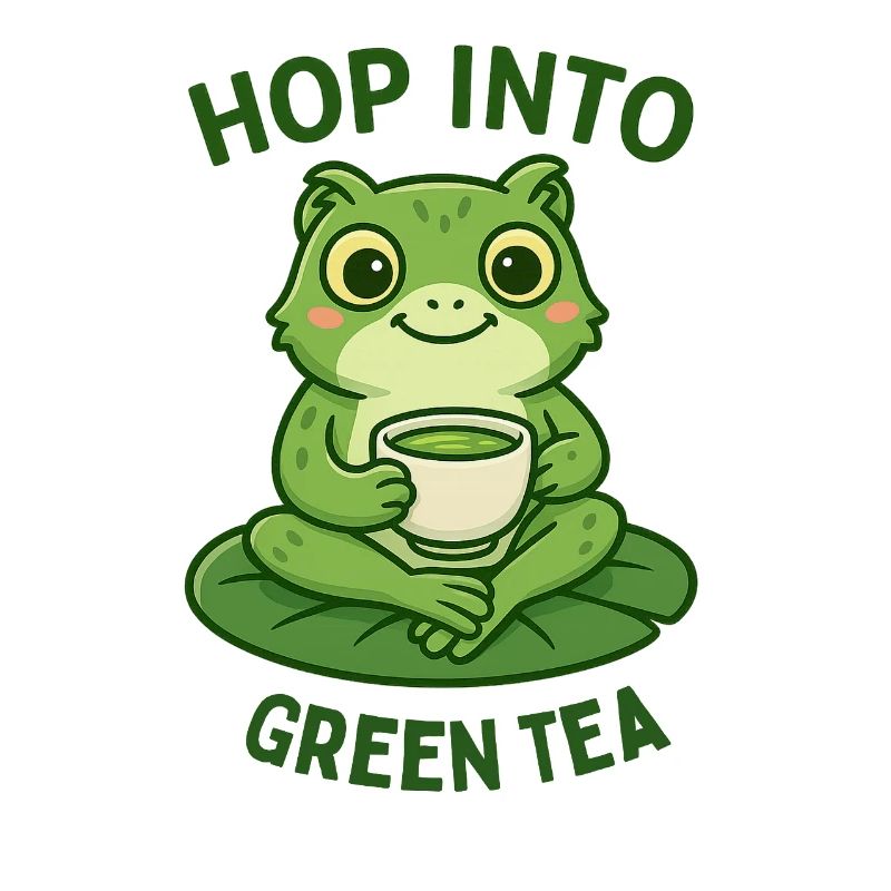Green Frog Drinking Tea Animals Design