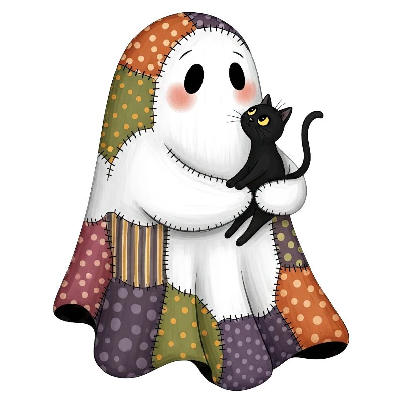 Patchwork fantôme avec chat noir