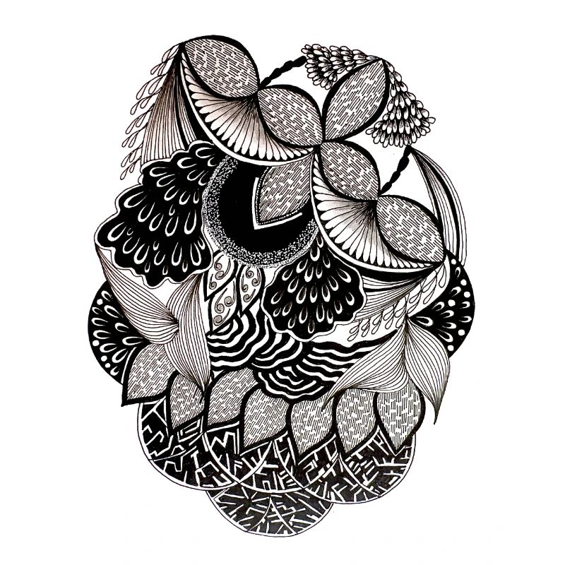 Black and White Leaf Pattern Circle Design