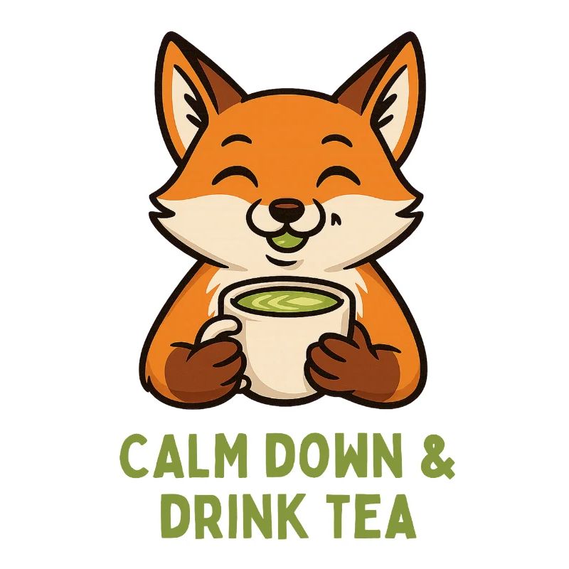Fox relaxing drinking tea
