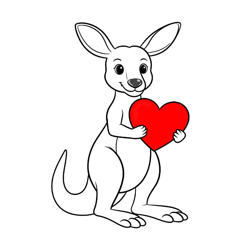 White kangaroo with red heart