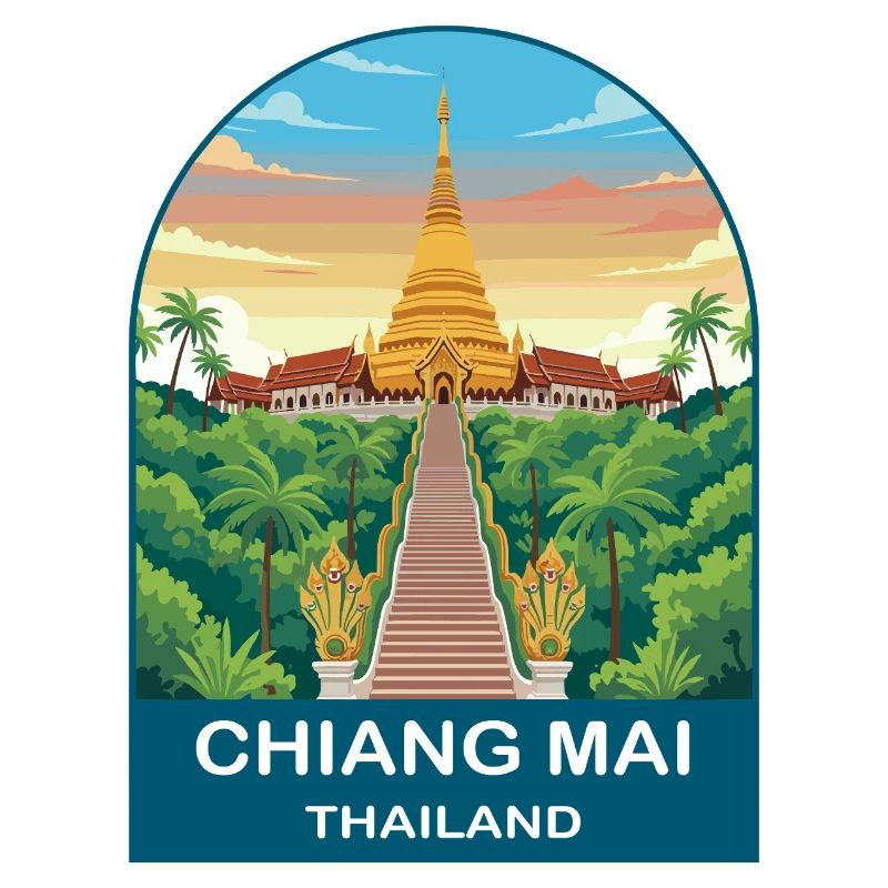 Art d’affiche de voyage Doi Suthep à Chiang Mai, Thaïlande