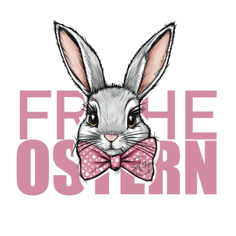 Cute Easter bunny with pink bow - Happy Easter