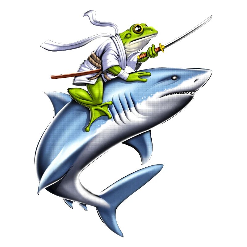 Frosch Samurai Ninja Reitender Hai