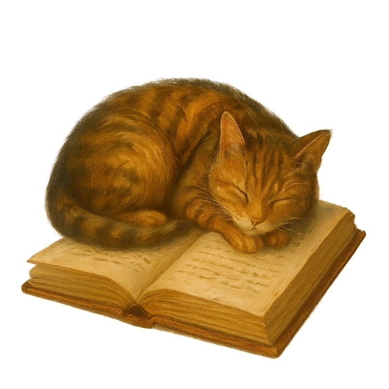 Sleeping cat on book