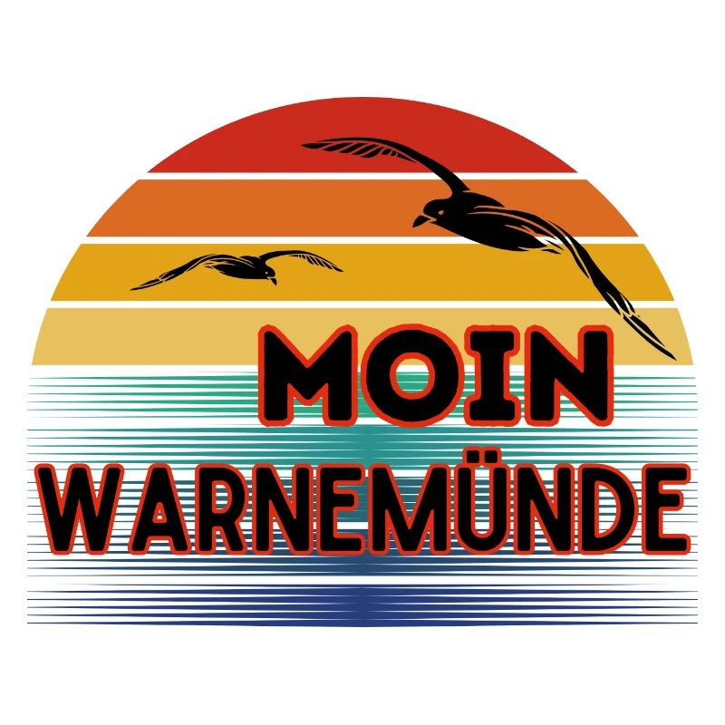 Moin Warnemünde avec mouette dans un style rétro