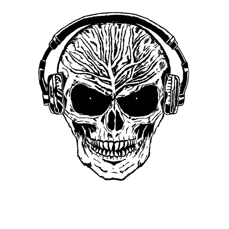 Hardstyle Techno Schädel schwarz mit Kopfhörer
