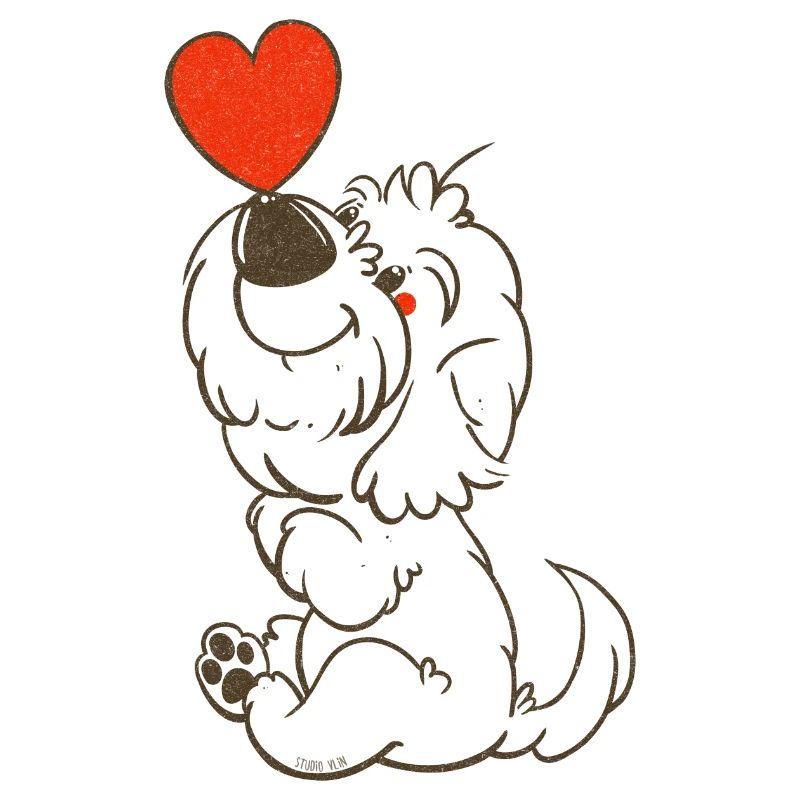 cockapoo Thor with heart brown line drawing
