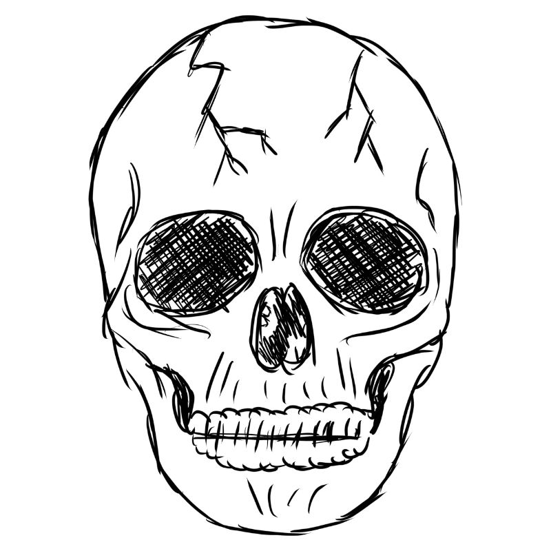 Totenkopf mit schwarzem Stift