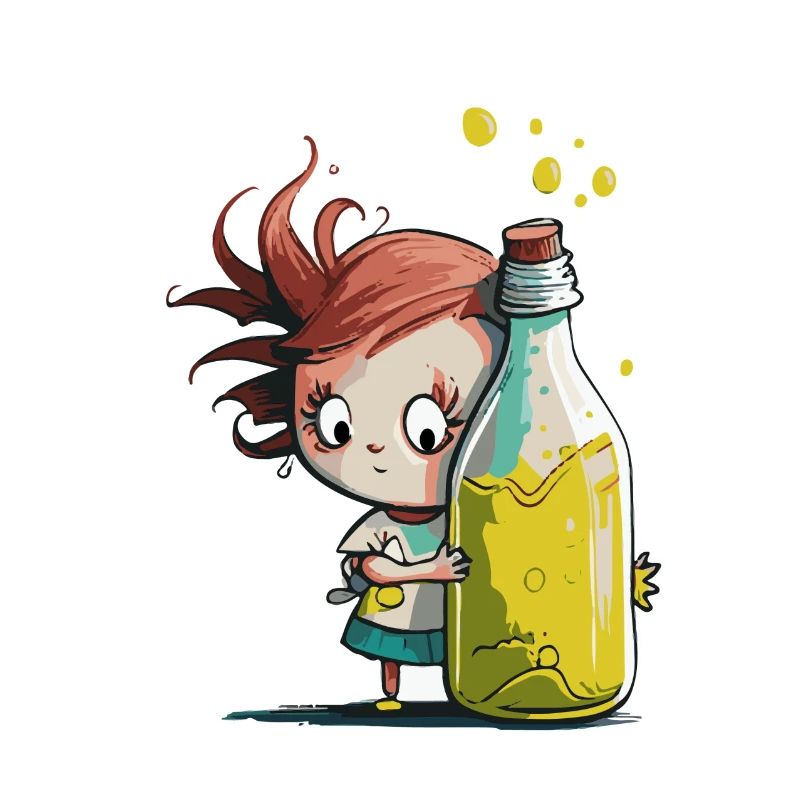 Illustration Comic Cute Kawaii Mädchen Flasche