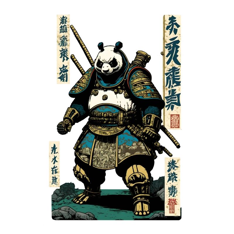 Panda in samurai armor in ukiyo-e style