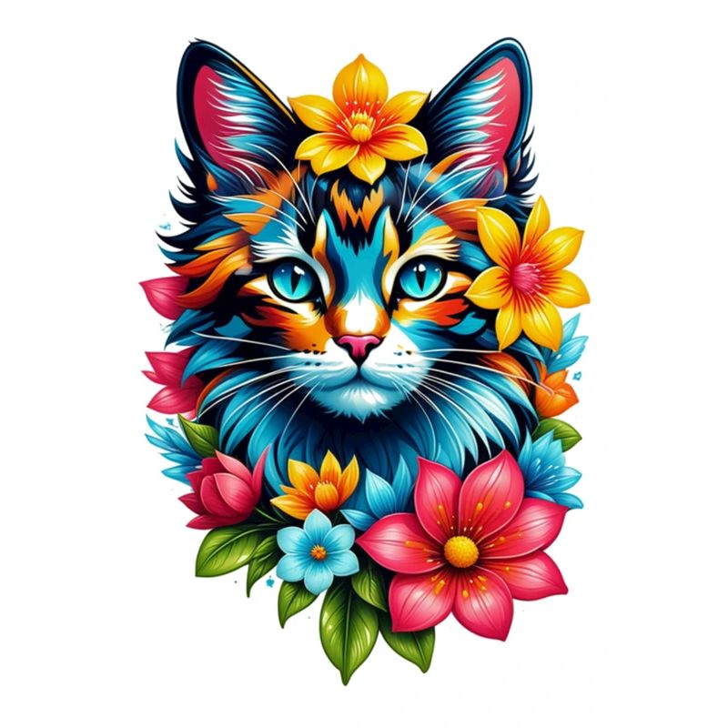 chat et fleur aquarelle