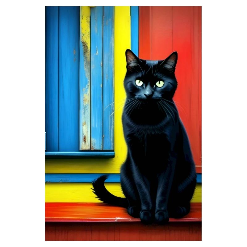 Chat noir devant la fenêtre