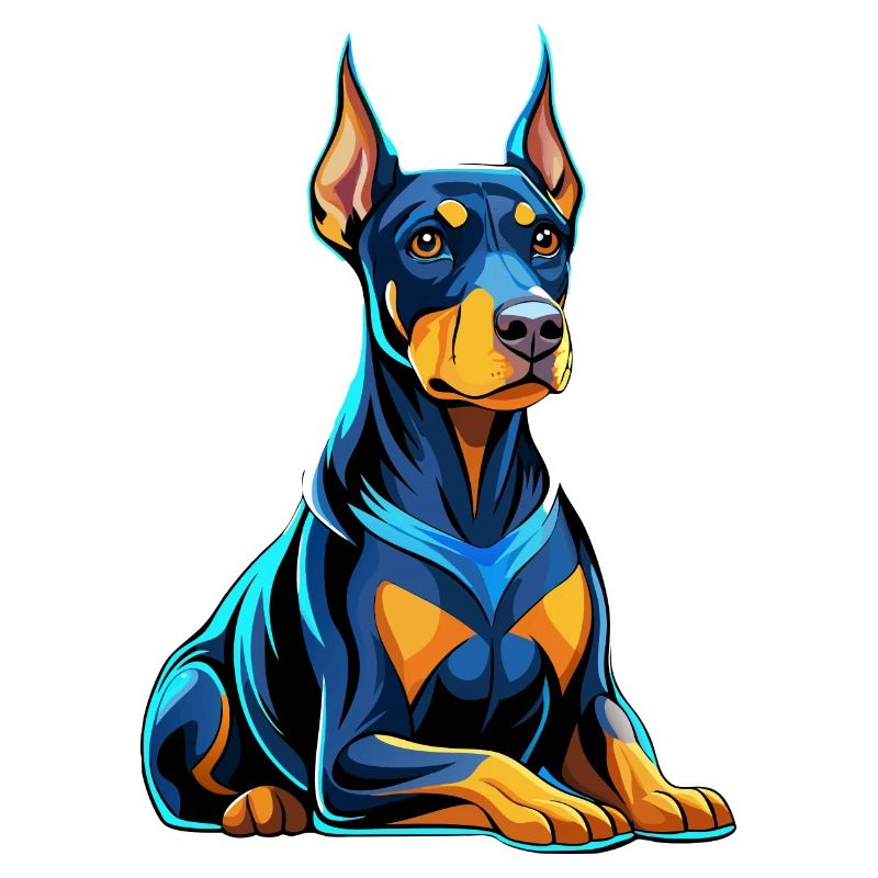 Dobermann sitzend mit Hundeblick