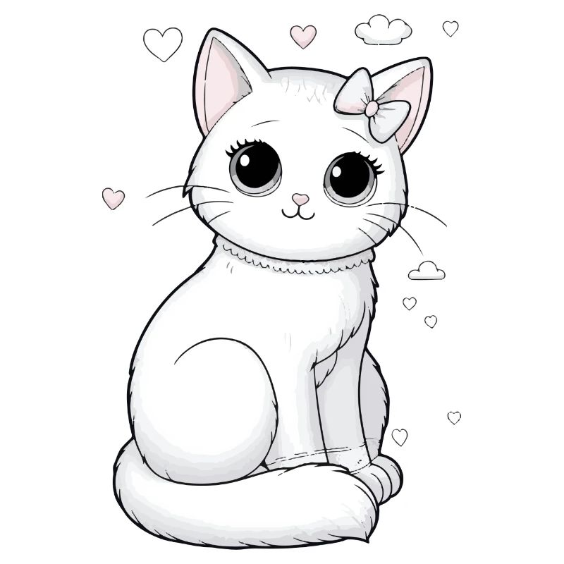 Cat White with Bow Cuddle and Cuddle