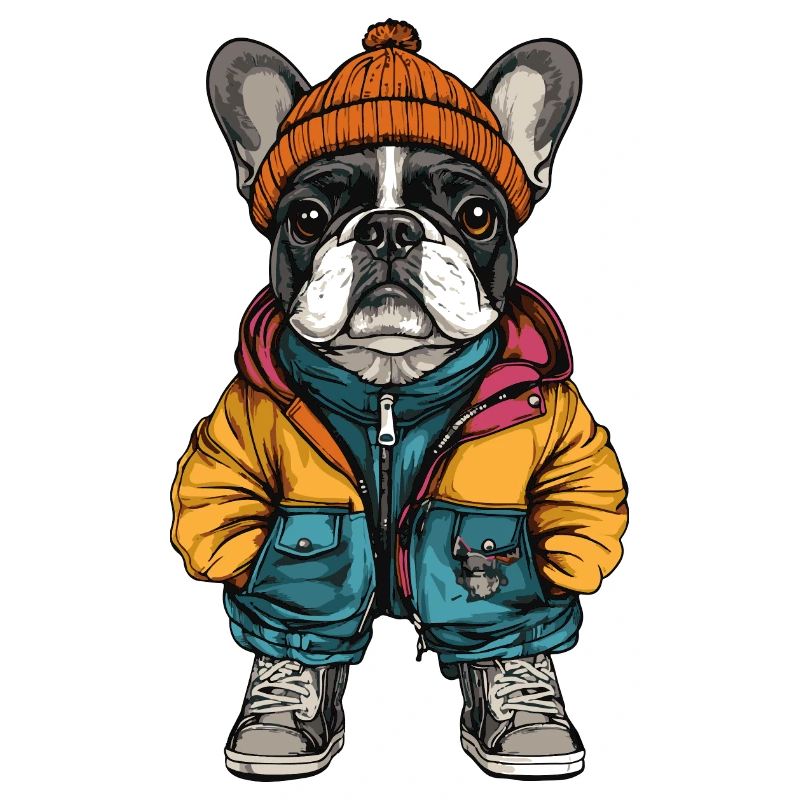 Français Buldog Chien Mode Hiver