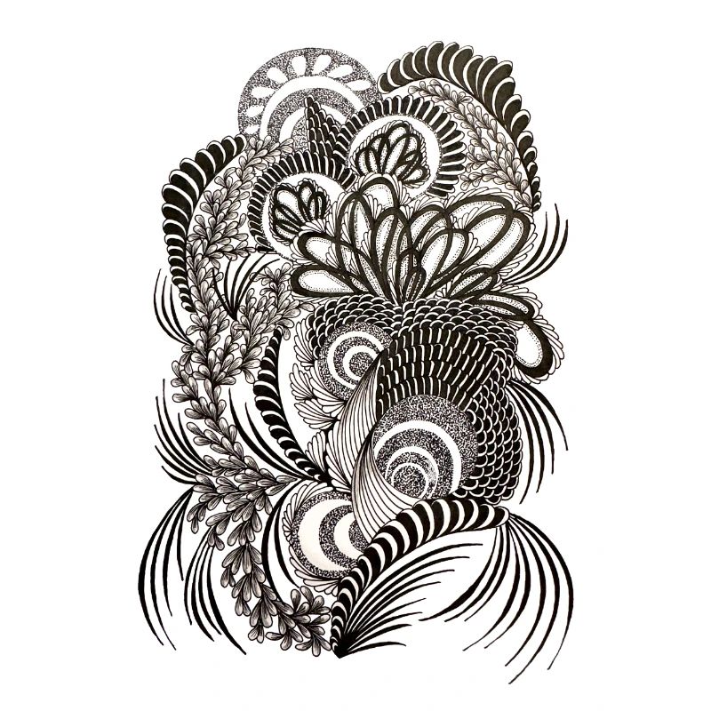 Black White Doodle Floral Pattern