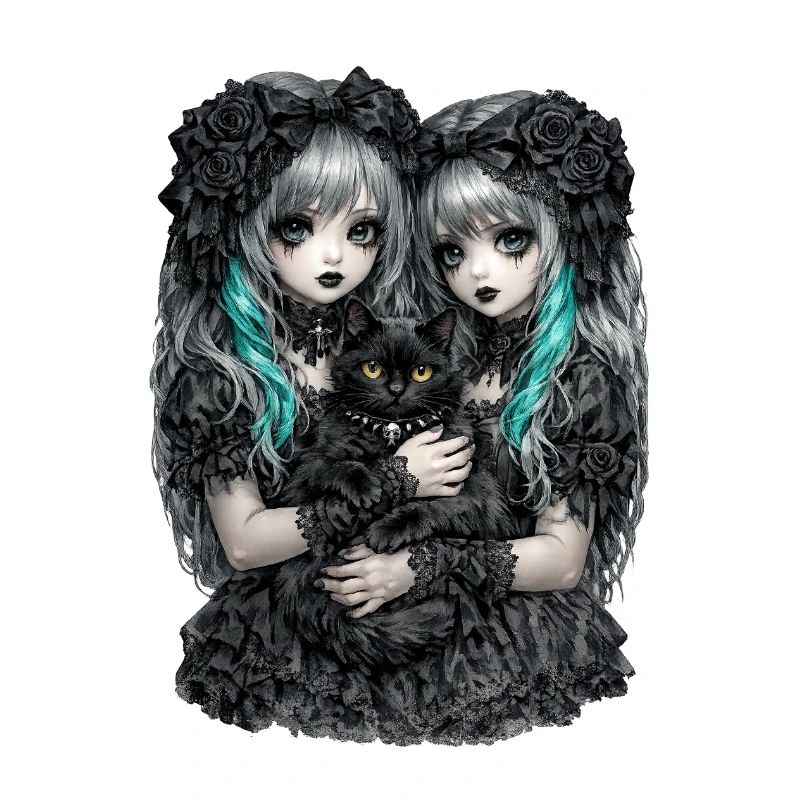 Gothic Zwillinge und schwarze Katze