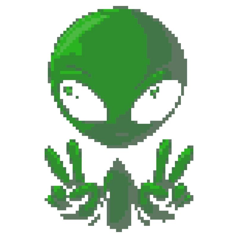 Pixel grünes Alien-Friedenszeichen