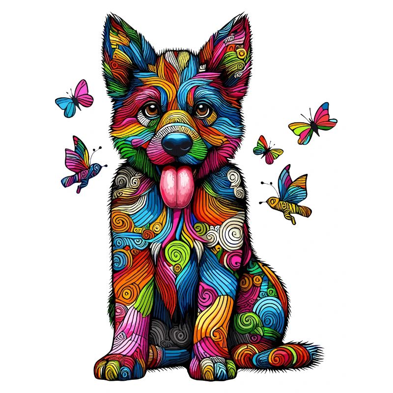 HUND FARBENFROH BUNT REGENBOGEN MUSTER STREIFEN